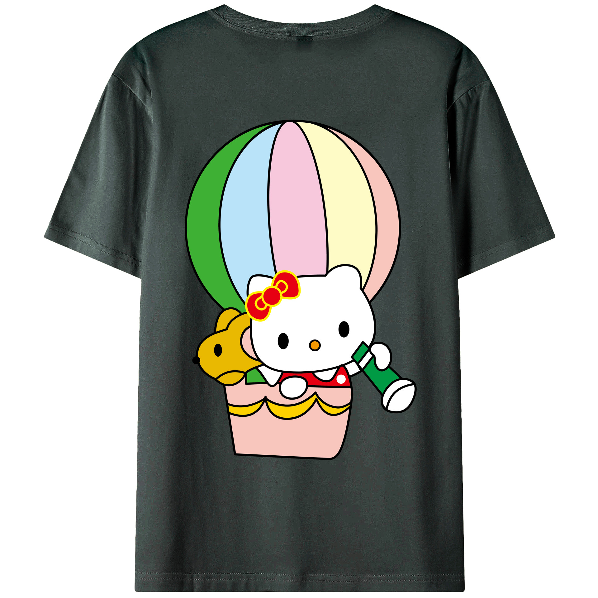 （画像用） Hello Kitty ハローキティ 綿100％ メンズ半袖Tシャツ（バックプリント） 通気性